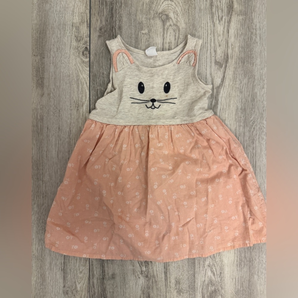 Adorable Pink Cat Face Kids Dress